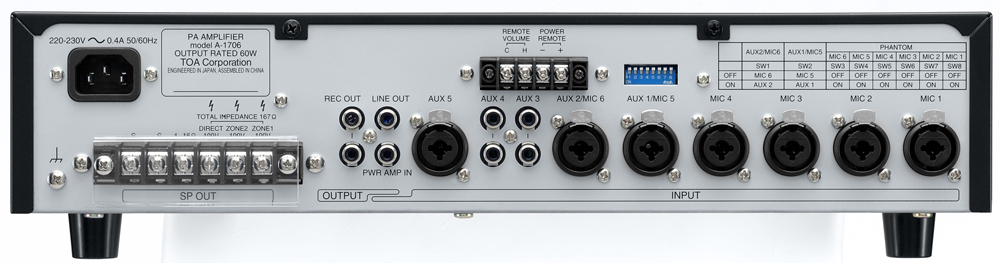 TOA A-1706 PAアンプ 商品データダウンロード:PAアンプ 60W 2局 (A-1706